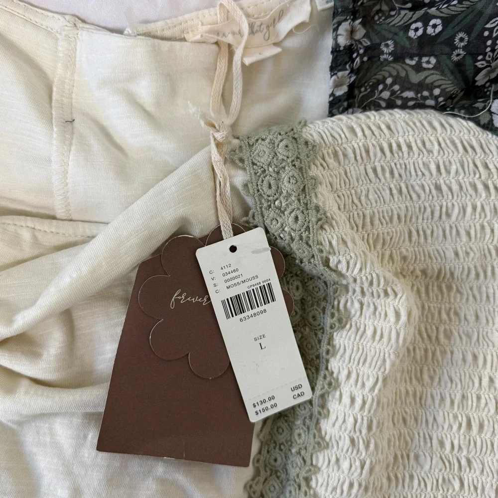 NWT Anthropologie Smocked Puff Sleeve Top Ditsy Floral Moss Corset Cropped LG